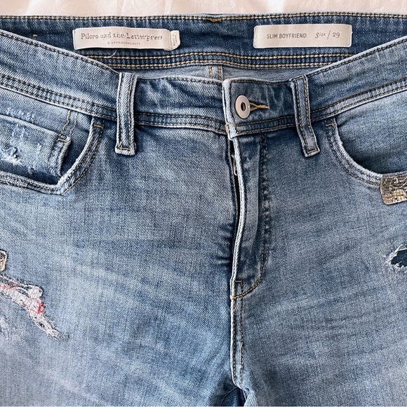 Anthro Pilcro Patchwork Patched Ripped Frayed Midrise Slim Boyfriend Jeans 29 - Picture 8 of 10